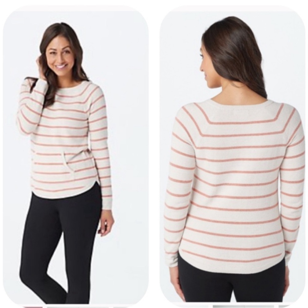 Barefoot dreams coral striped top small